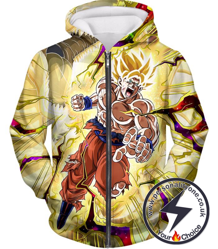 Dragon Ball Super Super Saiyan 2 Goku Incredible Power Action Cool Graphic Zip Up Hoodie